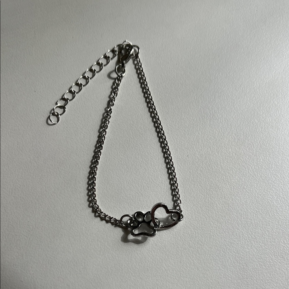 3 for $15 Silver Paw Print and Heart Chain Bracelet